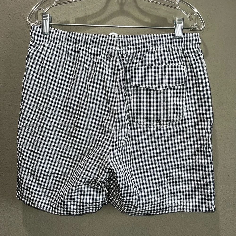 Men TRUNKS Surf & Swim Co. dark blue plaid lined swim trunk size large